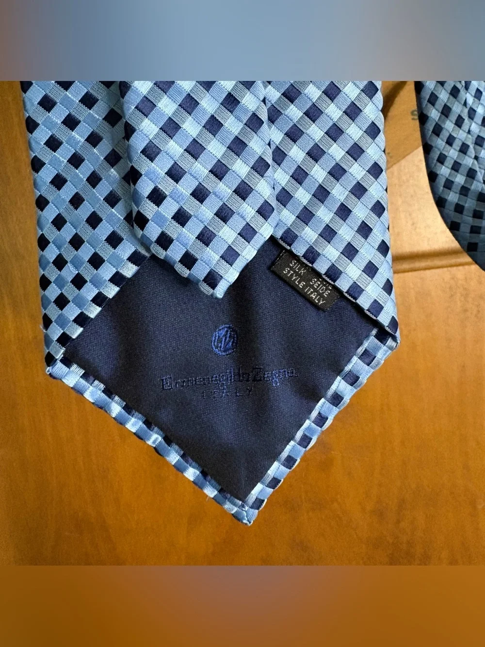 Ermenegildo Zegna Men's 100% Silk Blue Geometric Plaid Dress Tie Formal Check